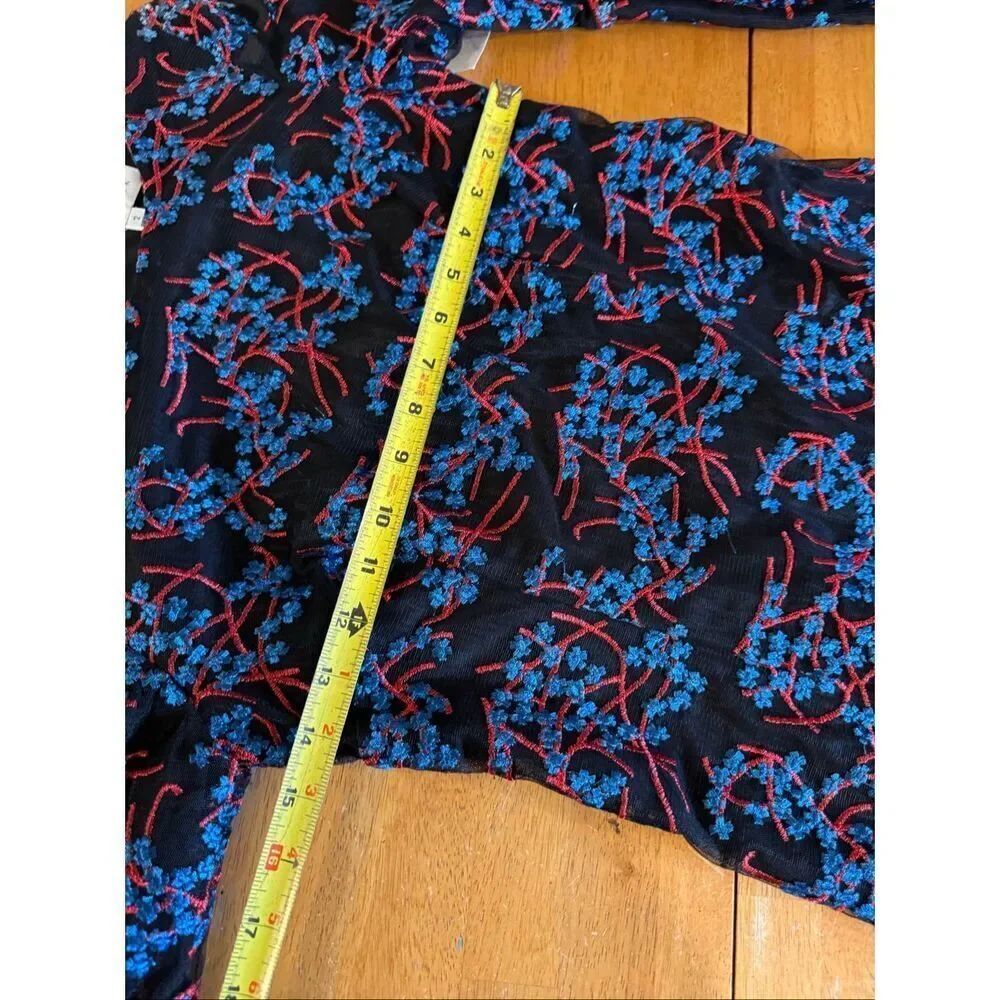 Nicole Miller Embroidered Mesh Dress Black Red Blue Sheer Bell Sleeve Cocktail S - Picture 10 of 13